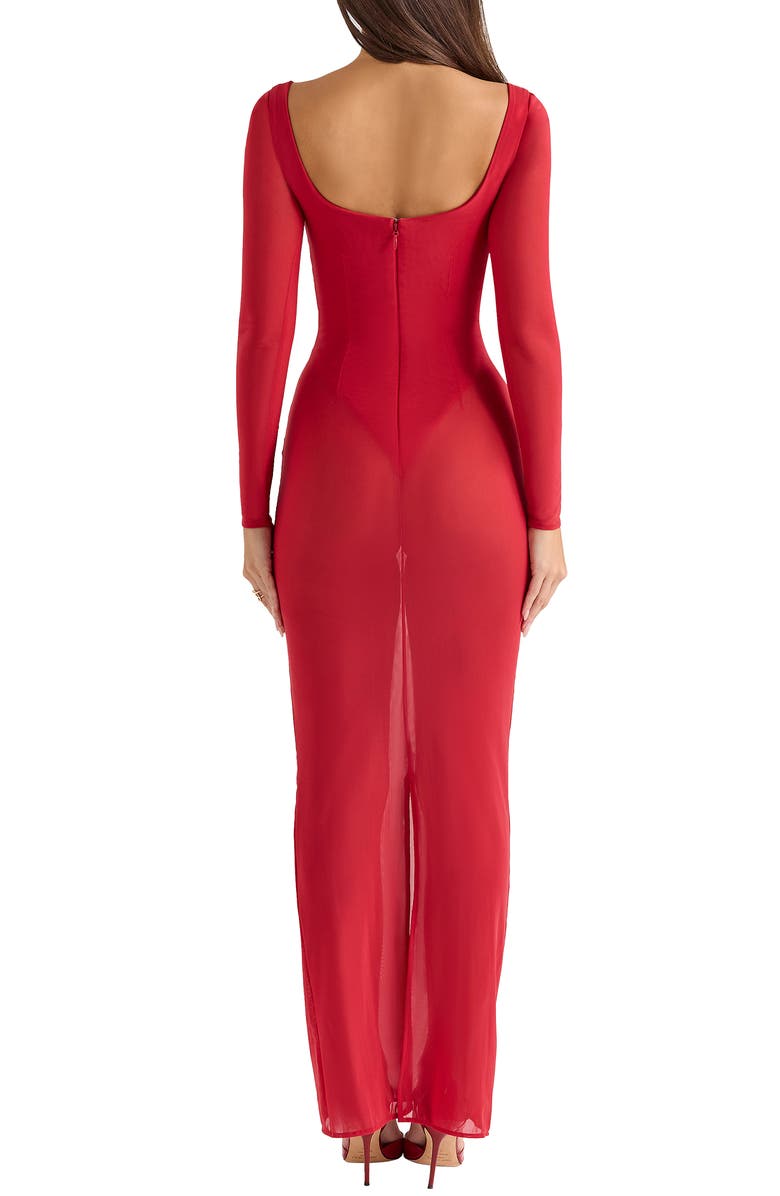 HOUSE OF CB Everly Corset Long Sleeve Gown, Alternate, color, Hauted Red