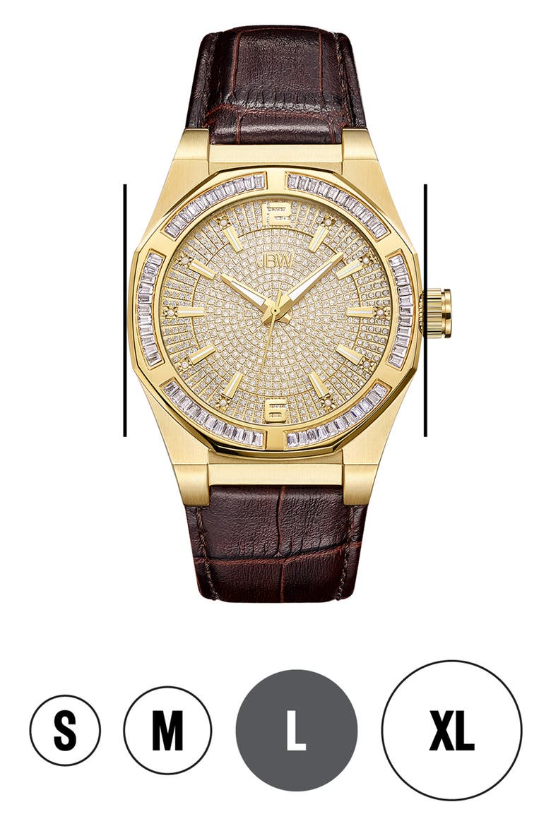 Men's Apollo Diamond Embossed Leather Watch, 44mm - 0.10 ctw, Alternate, color, GOLD