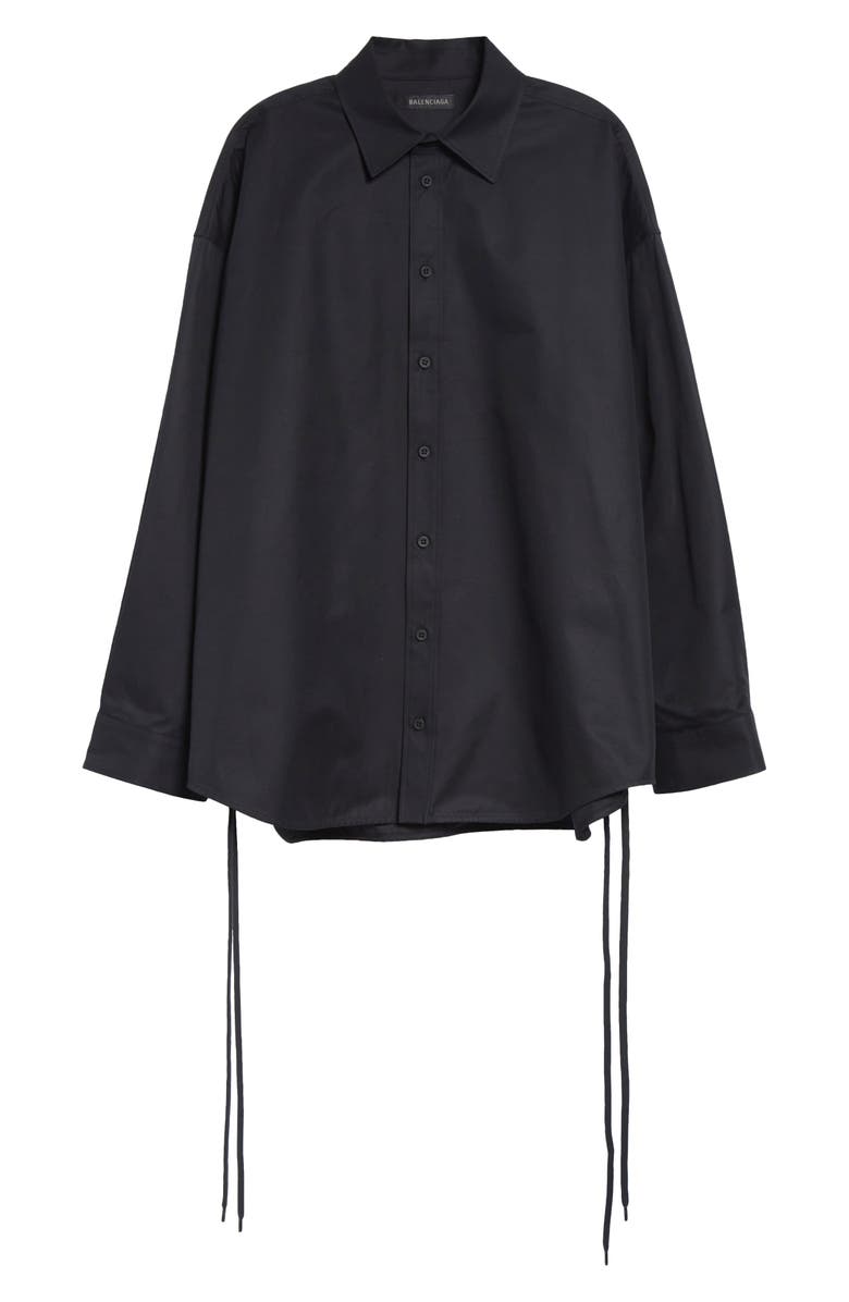 Balenciaga Lace-Up Detail Oversize Cotton Gabardine Button-Up Shirt, Alternate, color, 1000 Black