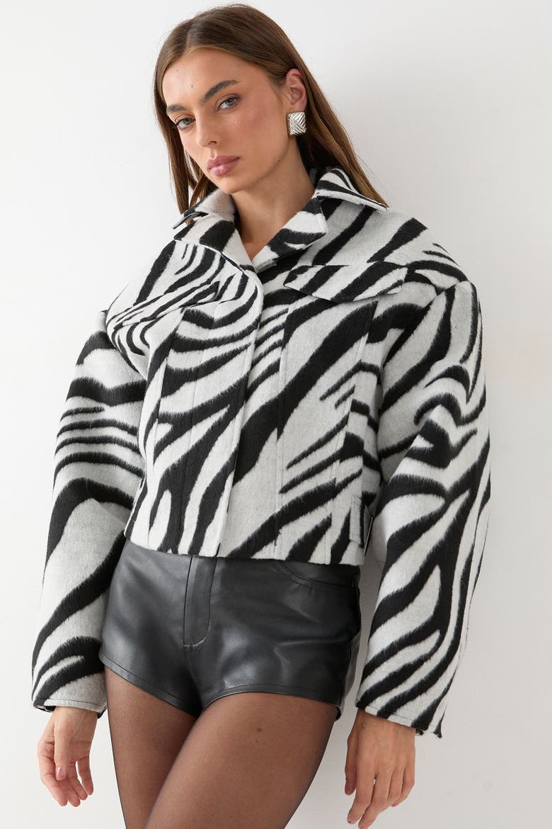 Zebra Cropped Collared Jacket, Main, color, Mono