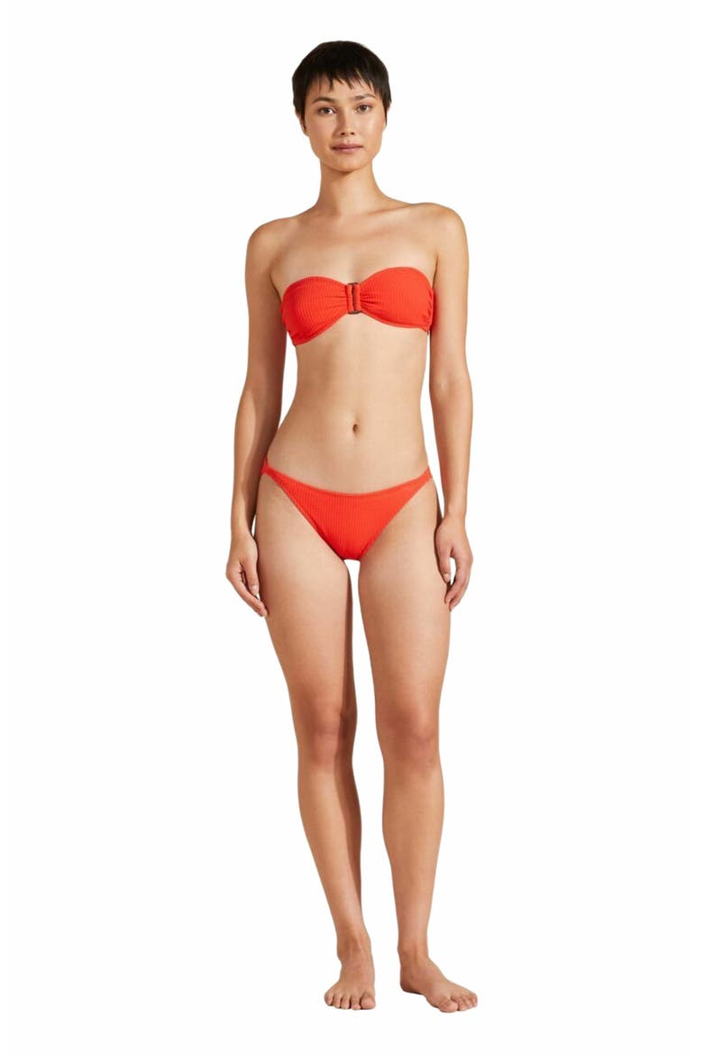 Women's Jacquard Vichy Bikini Bottom, Main, color, COQUELICOT