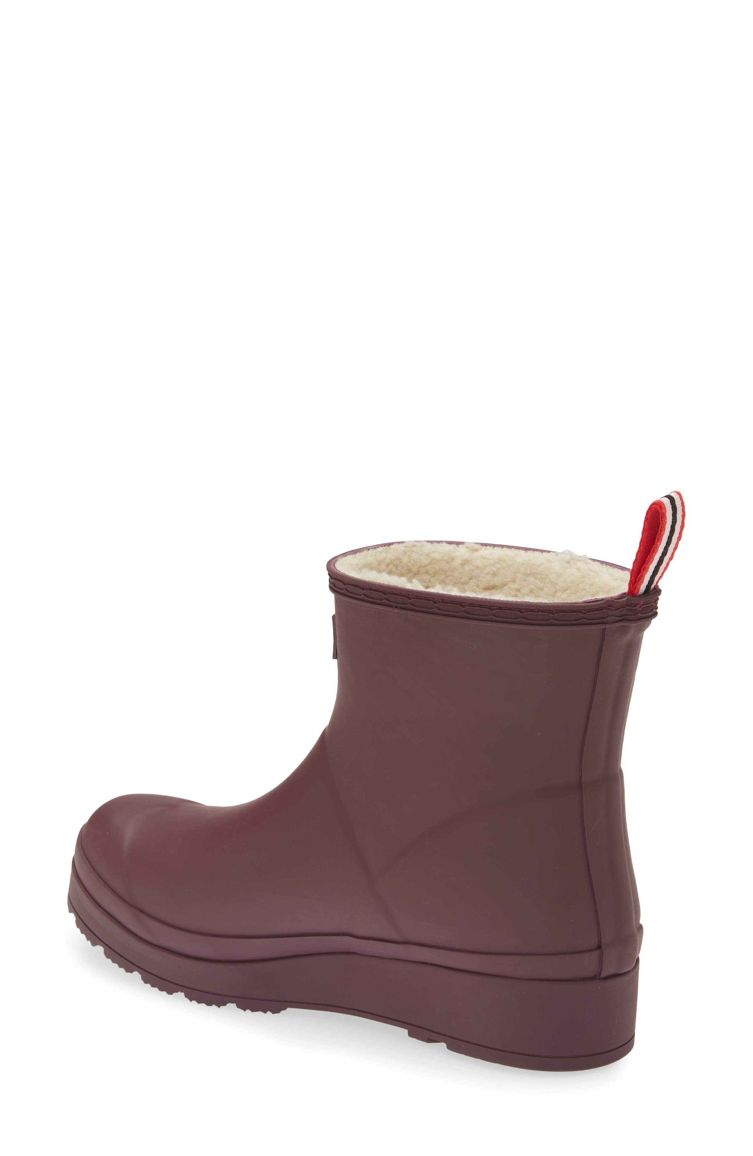 Play Short Faux Shearling Lined Waterproof Rain Boot, Alternate, color, DARK RED 600