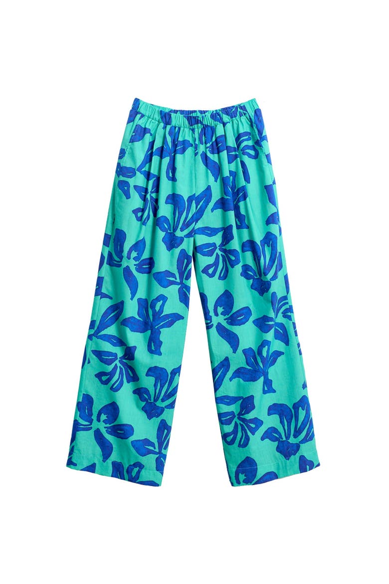 "Tropical Bliss" Wide-Leg Palazzo Pants, Alternate, color, Ocean Blue