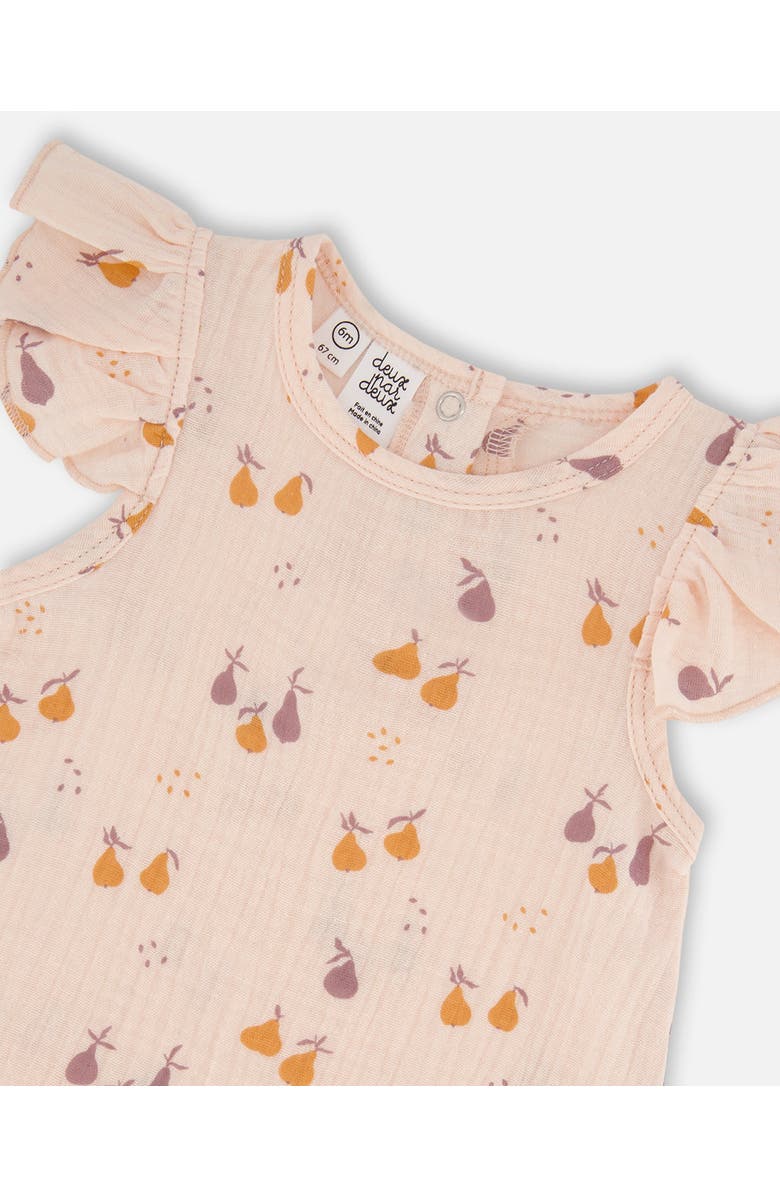 Deux par Deux Baby Girl's Printed Muslin One Piece Romper Peach With Pears, Alternate, color,