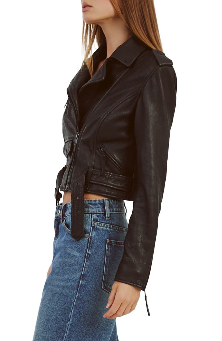 Bardot Crop Leather Moto Jacket, Alternate, color, Black