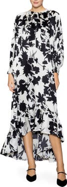 MELLODAY Tie Neck Long Sleeve High-Low Dress