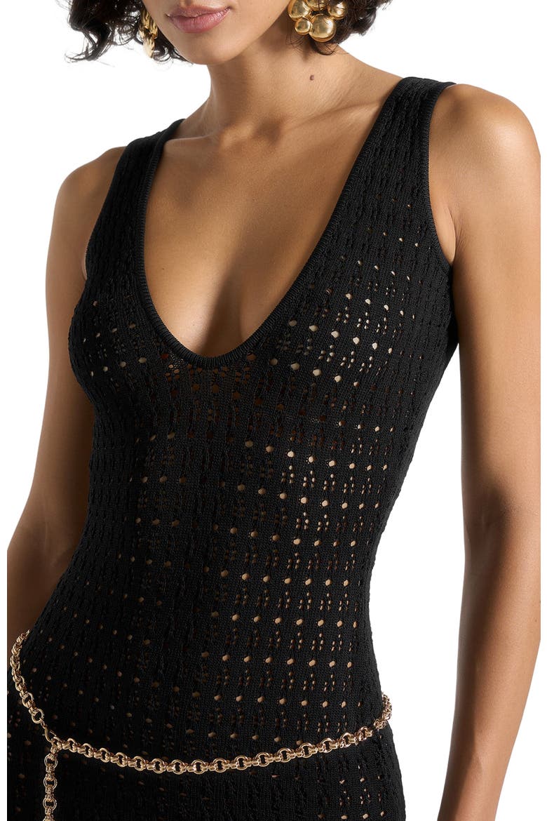Myriam Pointelle Plunge Midaxi Dress With Chain, Alternate, color, Black