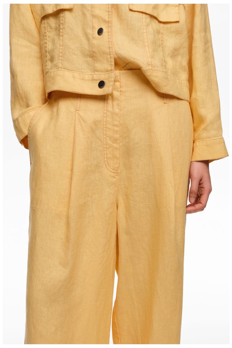 Linen Darted Straight-Fit Trousers, Alternate, color, YELLOW