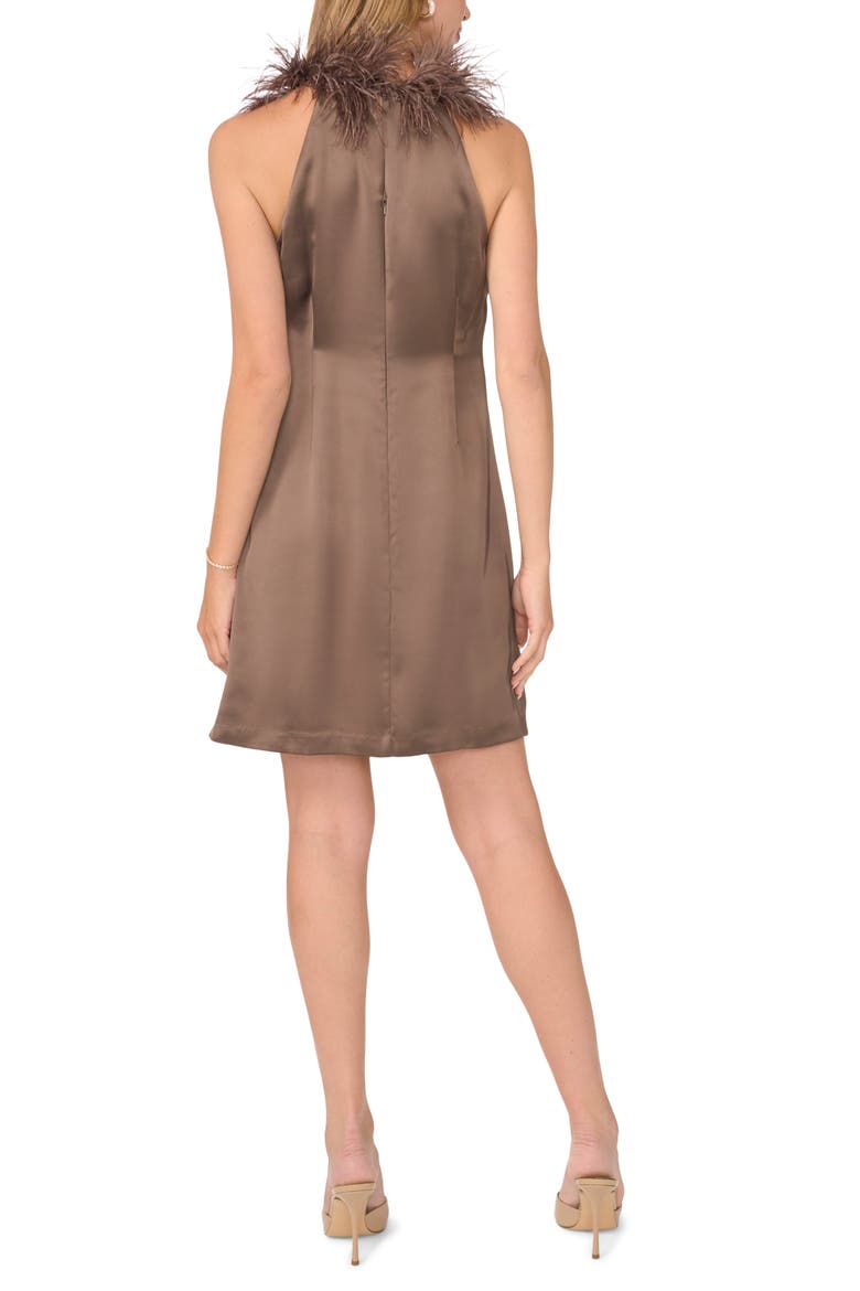 Feather Neck Halter Dress, Alternate, color, MOCHA LATTE