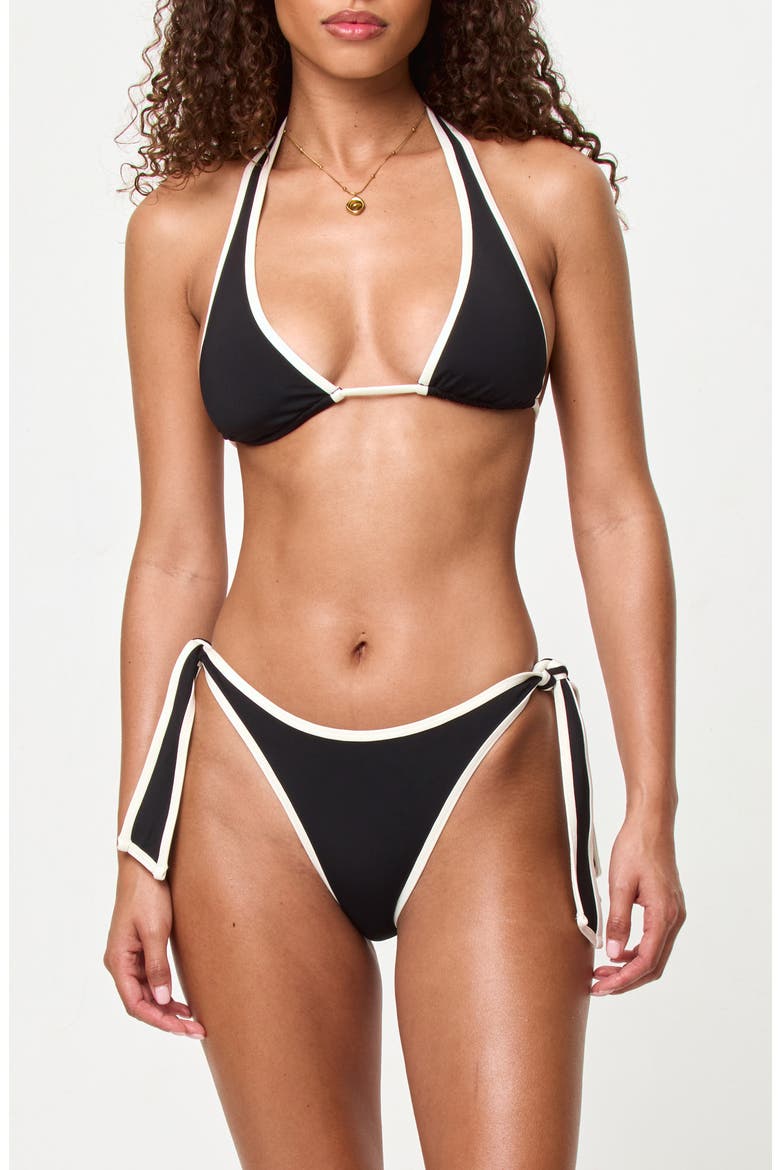 Shane Bitsy Side Tie Bikini Bottoms, Alternate, color, BLACK/ CREAM