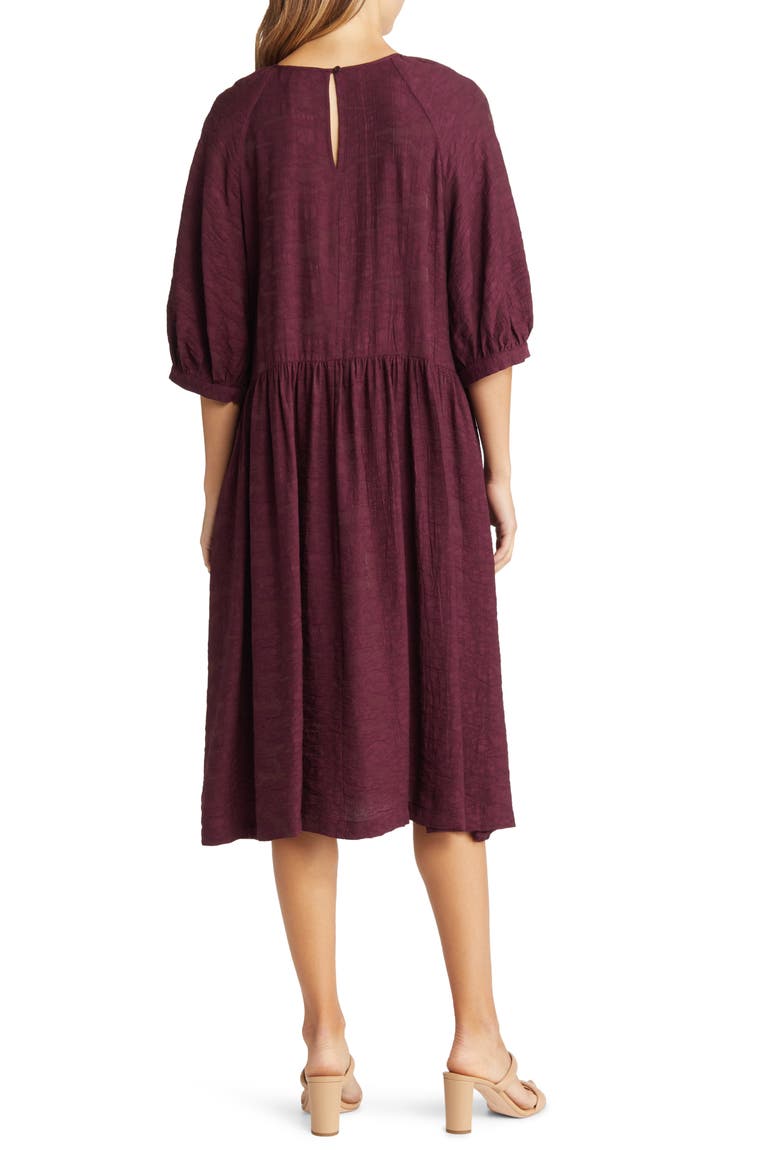 Elbow Sleeve Midi Dress, Alternate, color, BURGUNDY STEM