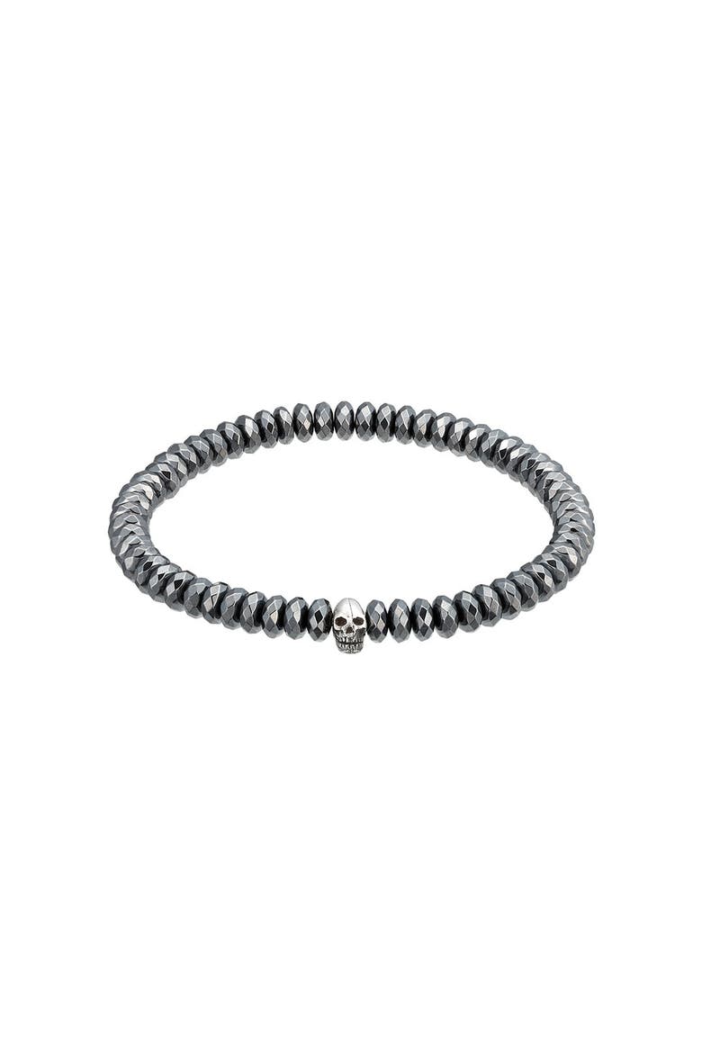 Faceted Hematite Gemstone With Skull Stretch Bracelet, Main, color, GREY