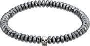 Jan Leslie Faceted Hematite Gemstone With Skull Stretch Bracelet