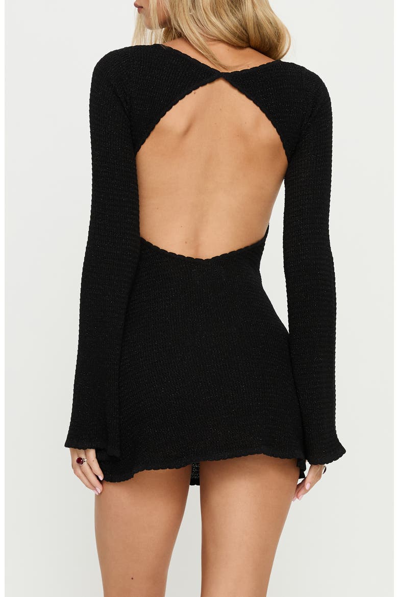 Rhapsody Metallic Back Cutout Long Sleeve Sweater Minidress, Alternate, color, BLACK