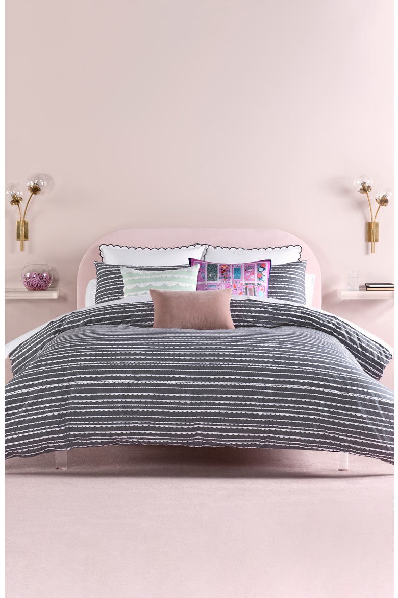 scallop row comforter & sham set, Main, color, CHARCOAL