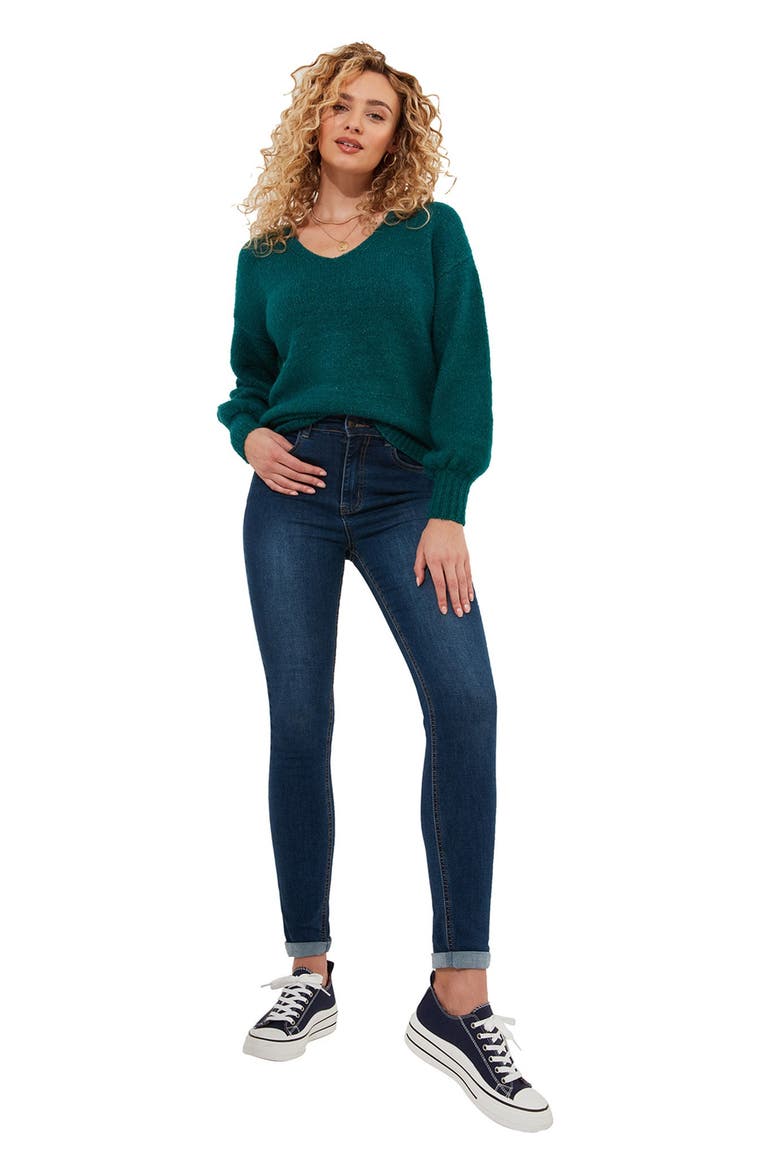 Cozy V-Neck Pullover Sweater, Alternate, color, TEAL