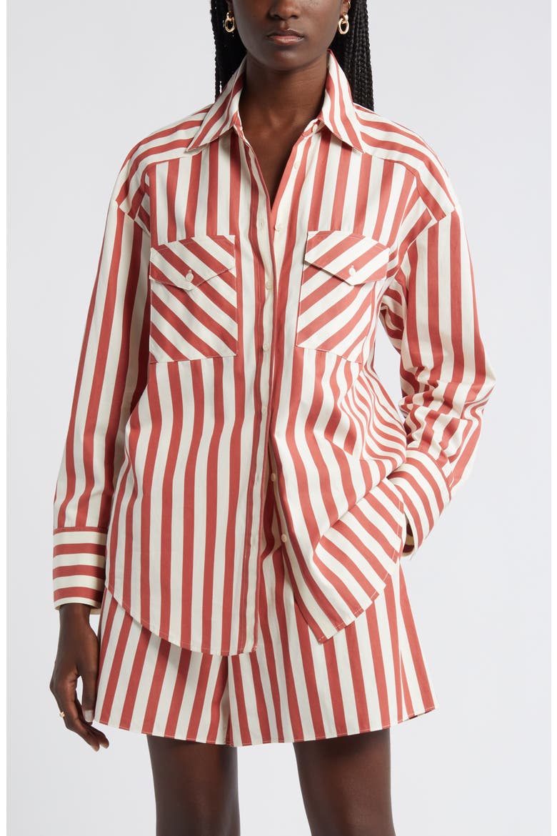 Poplin Button-Up Shirt, Main, color, RUST - IVORY CABANA STRIPE