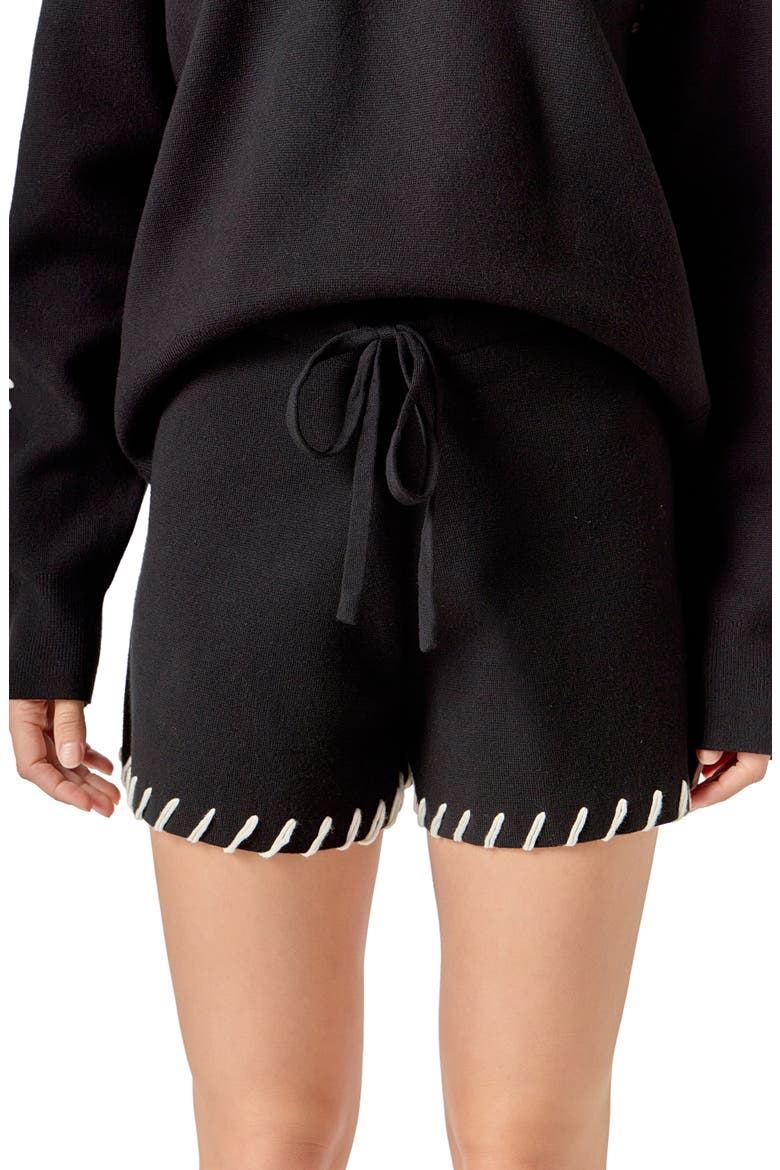 Stitch Detail Knit Shorts, Alternate, color, BLACK/ WHITE