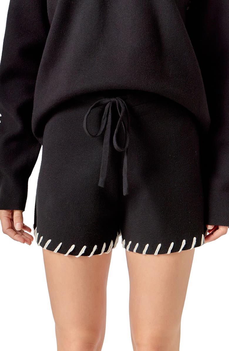 English Factory Stitch Detail Knit Shorts, Alternate, color, Black/ White