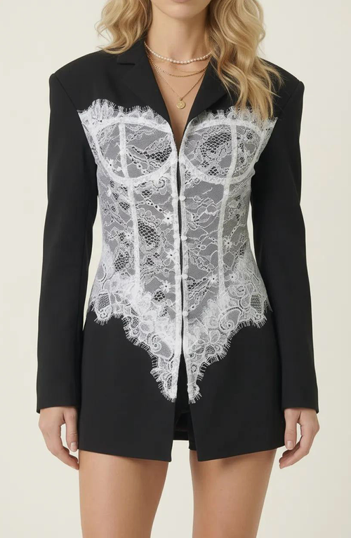 Modenaire Lace Corset Detail Blazer in Black/white at Nordstrom, Size Medium