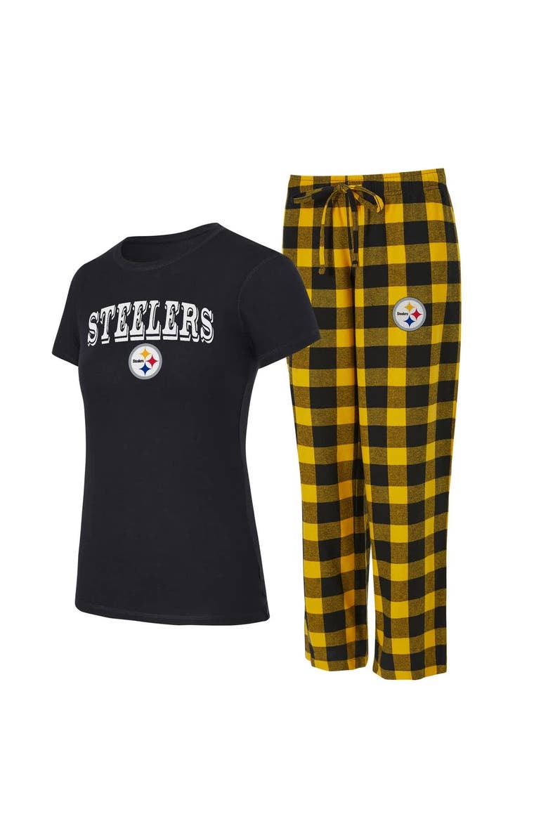 CONCEPTS SPORT Women's Concepts Sport Black/Gold Pittsburgh Steelers Plus Avondale T-Shirt & Pants Flannel PJ Set, Main, color, Black