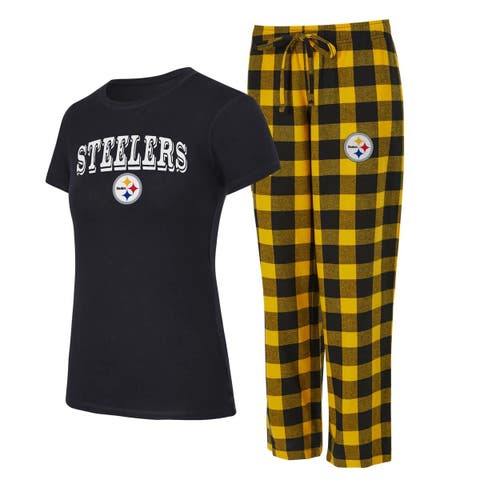 Women's Concepts Sport Black/Gold Pittsburgh Steelers Plus Avondale T-Shirt & Pants Flannel PJ Set