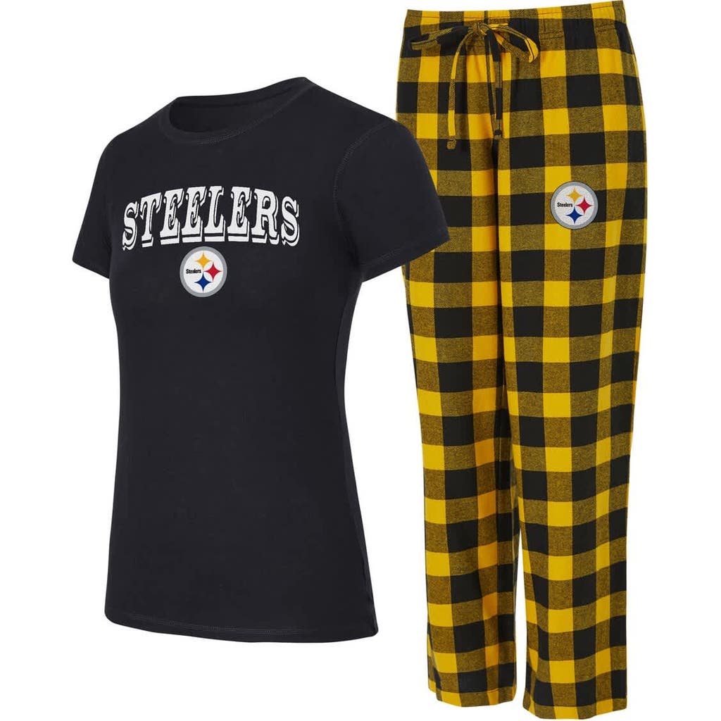Concepts Sport Black/gold Pittsburgh Steelers Plus Avondale T-shirt & Pants Flannel Pj Set In Multi
