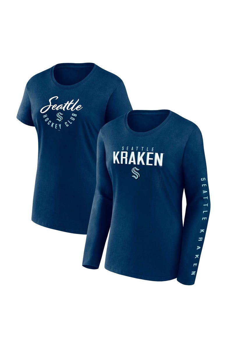 FANATICS Women's Fanatics Branded Deep Sea Blue Seattle Kraken Long and Short Sleeve Two-Pack T-Shirt Set, Main, color, 