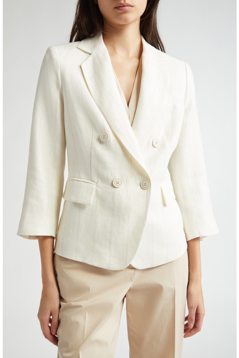 Pinstripe Double Breasted Crop Blazer, Alternate, color, WHITE