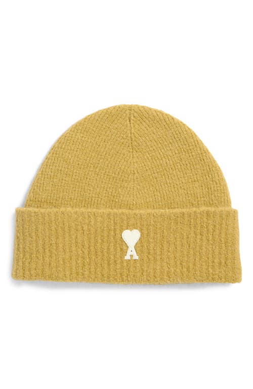 Ami Alexandre Mattiussi Ami Paris Ami De Coeur Appliqué Mohair Blend Cuffed Beanie In Yellow