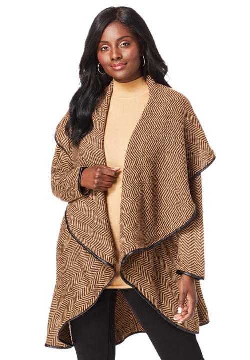 Jessica London Faux Leather-trim Sweater In Brown