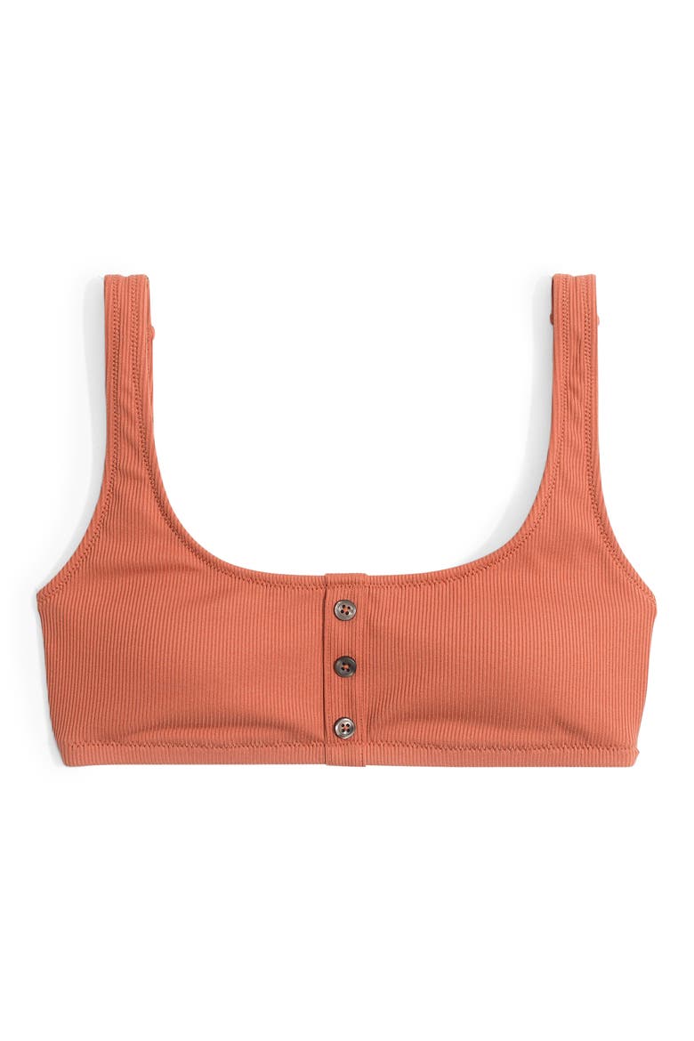 Second Wave Ribbed Henley Bikini Top, Alternate, color, DARK TOBACCO