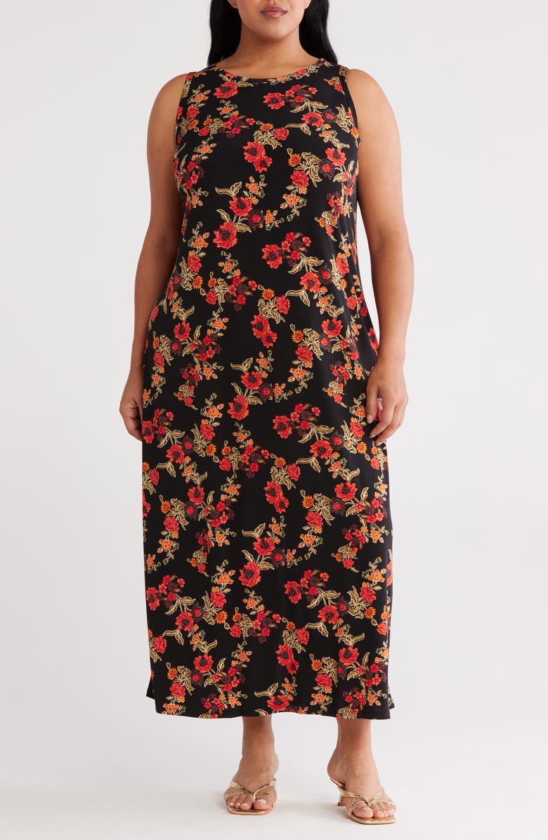Vince Camuto Floral Sleeveless Jersey Maxi Dress, Main, color, Chili