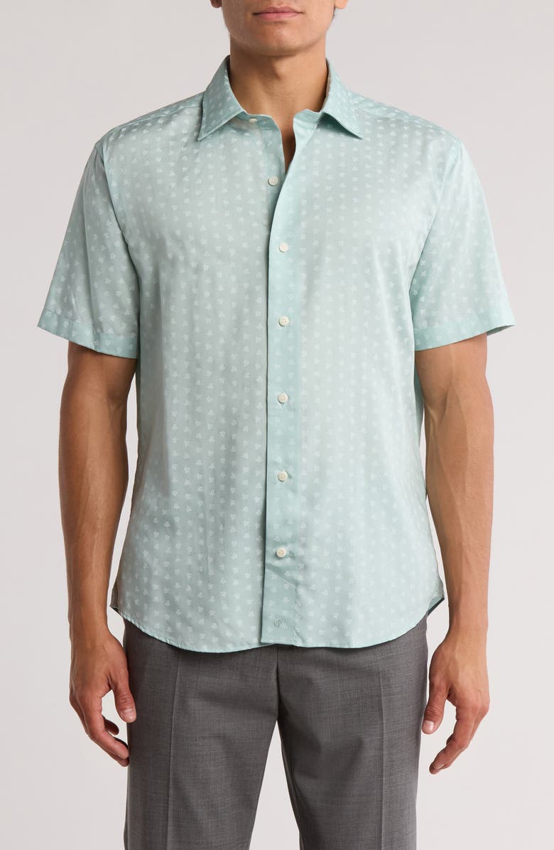David Donahue Print Short Sleeve Sport Shirt, Main, color, Sage