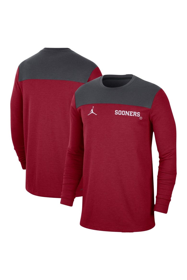 Men's Jordan Brand Crimson Oklahoma Sooners Player Performance Long Sleeve T-Shirt, Main, color, Crimson