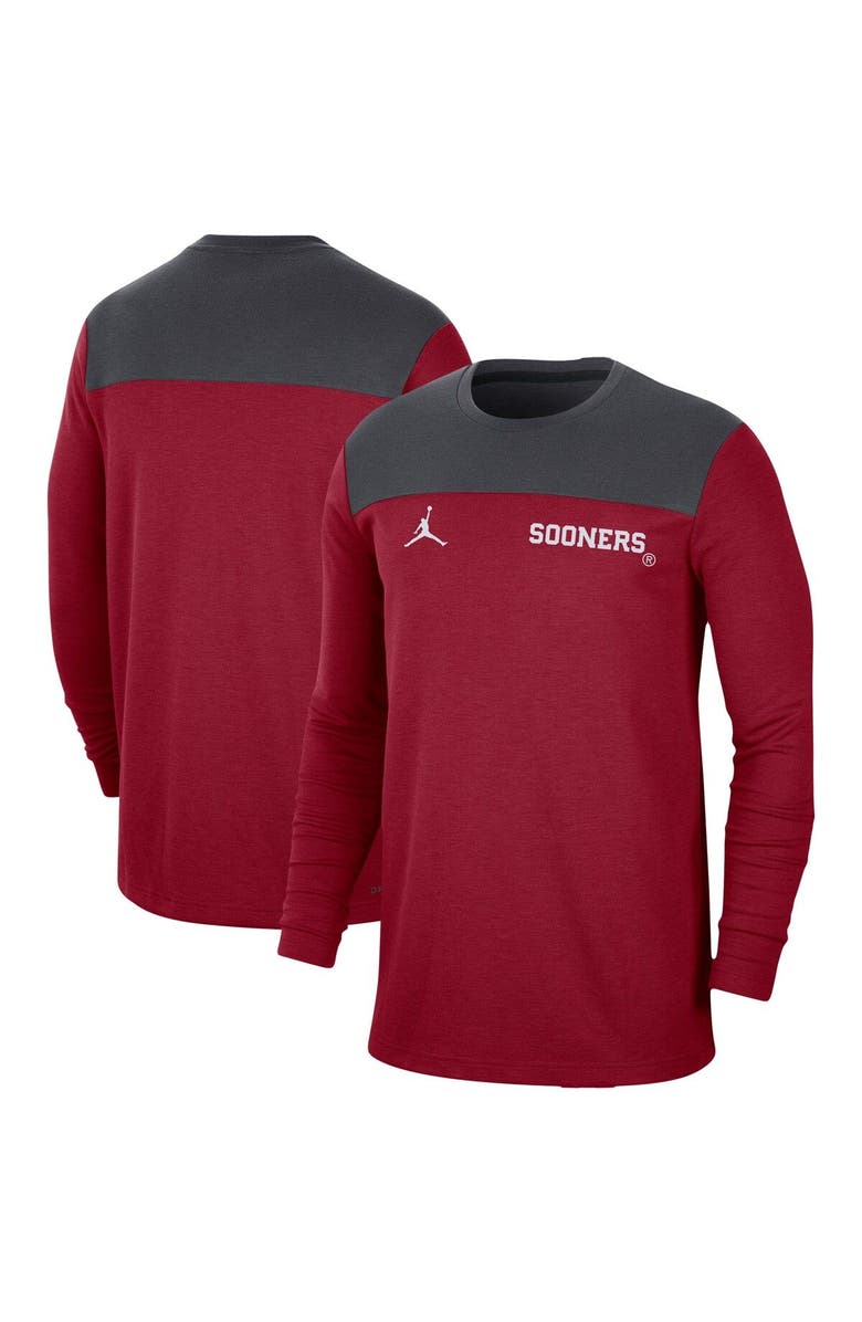 Jordan Brand Men's Jordan Brand Crimson Oklahoma Sooners Player Performance Long Sleeve T-Shirt, Main, color, 