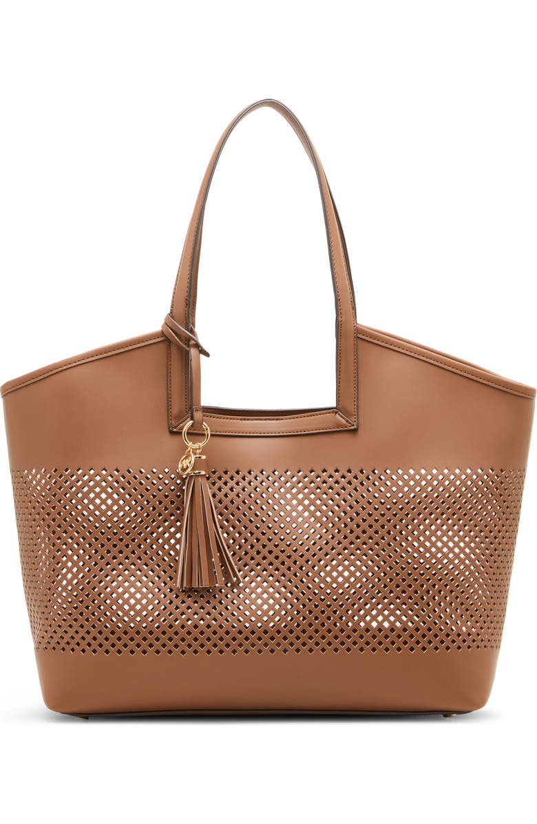 Anne Klein Large Perforated Tote Bag, Main, color, Chestnut Metallic Gold