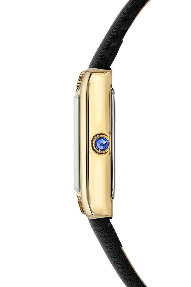 Karolina Leather Strap Watch, 21.5mm x 30mm, Alternate, color, BLACK/ GOLD