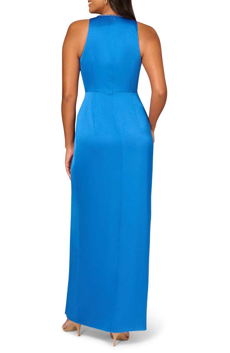 Aidan Mattox by Adrianna Papell Beaded Trim Draped Satin Gown, Alternate, color, Blue Horizon