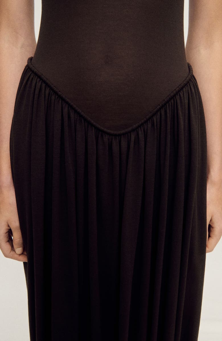 MANGO Semisheer Mixed Media Cotton Blend Maxi Dress, Alternate, color, Chocolate