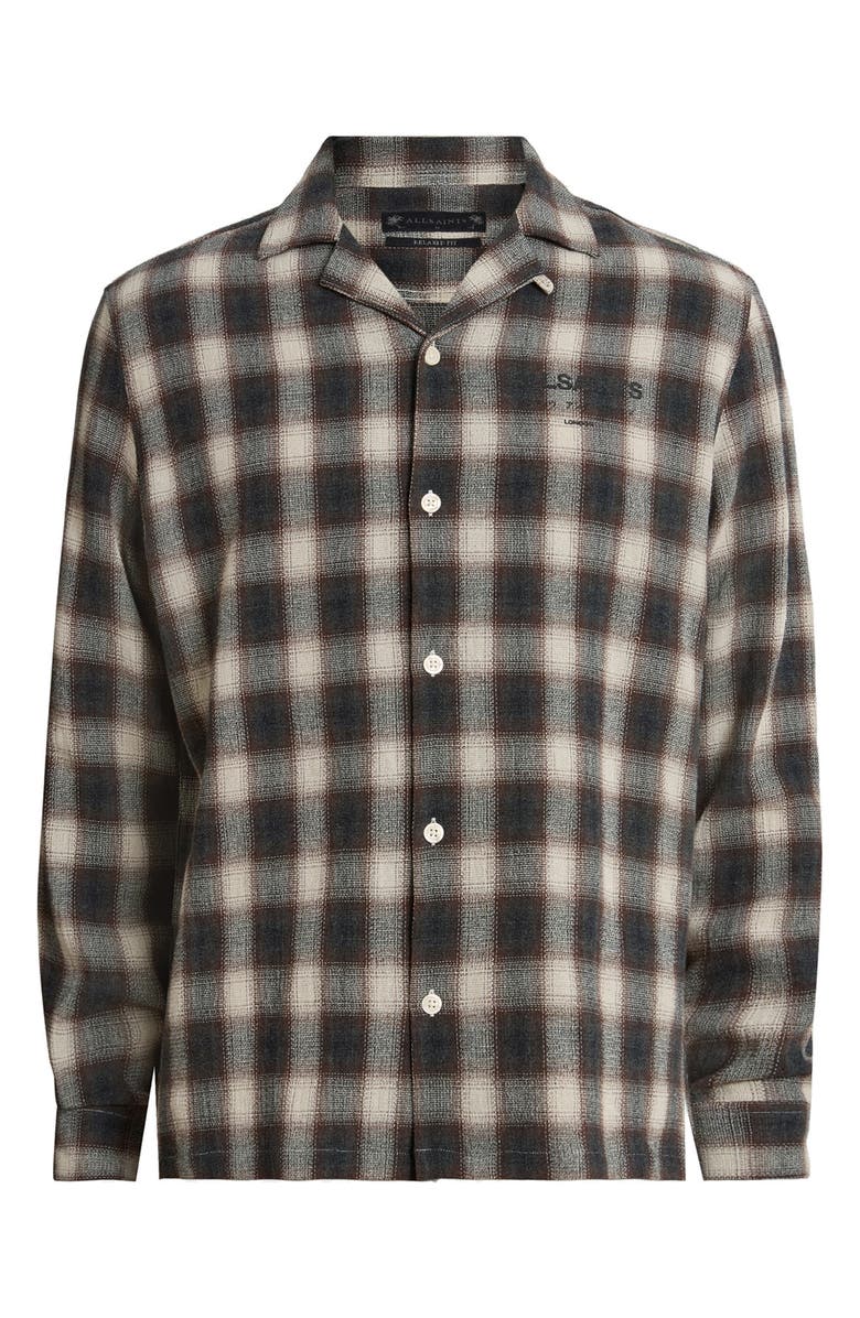 AllSaints Underground Check Long Sleeve Camp Shirt, Alternate, color, Bison Red