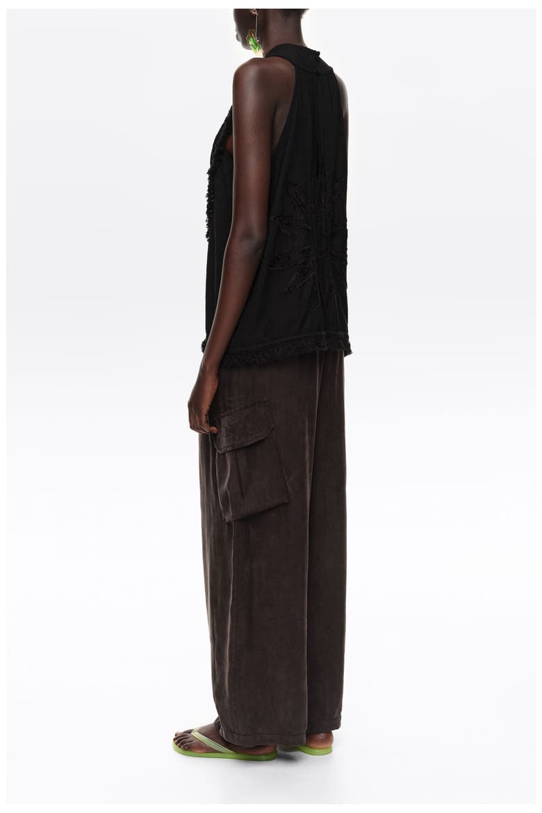 Fringed Wrap Top, Alternate, color, BLACK