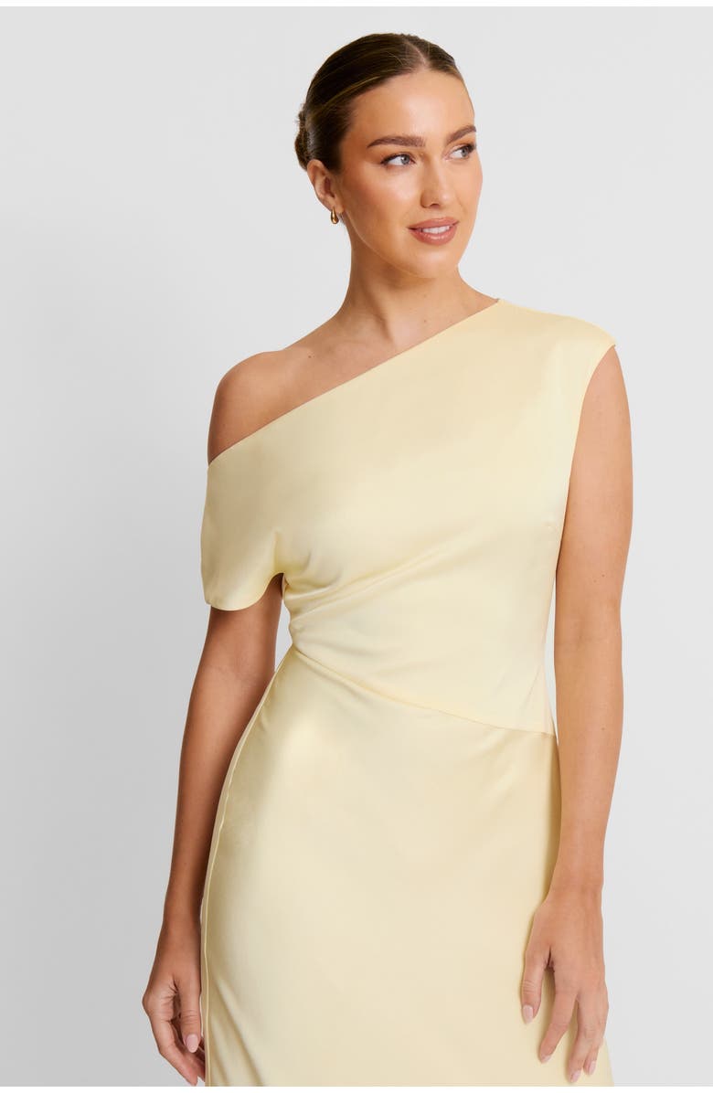 Six Stories Asymmetric Satin Bridesmaid Dress, Alternate, color, Lemon