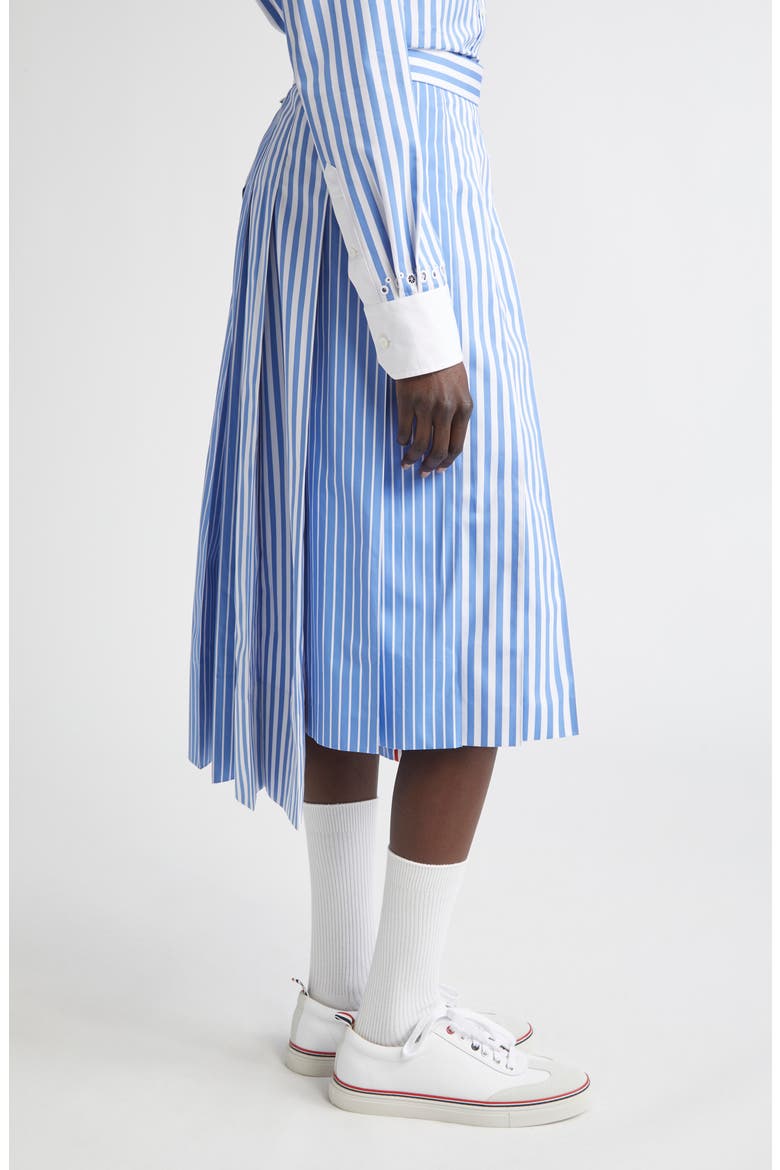 Awning Stripe Pleated Cotton Poplin Skirt, Alternate, color, MEDIUM BLUE