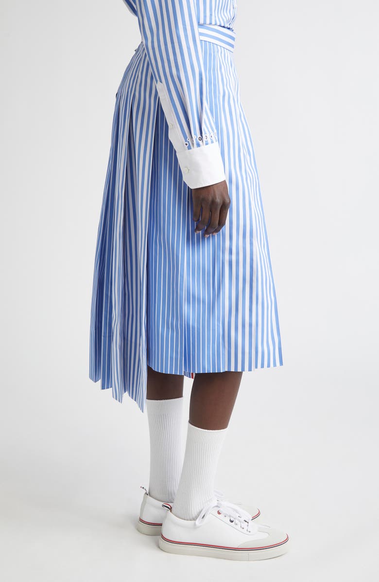Thom Browne Awning Stripe Pleated Cotton Poplin Skirt, Alternate, color, Medium Blue