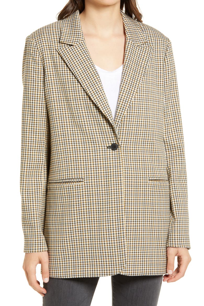 Plaid One-Button Blazer, Alternate, color, BEIGE QUAZAN PLAID