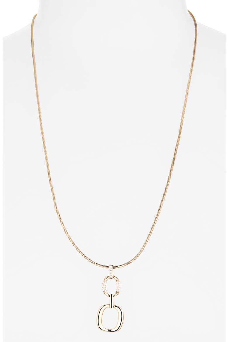 Open Link Cubic Zirconia Pendant Necklace, Alternate, color, CLEAR- GOLD