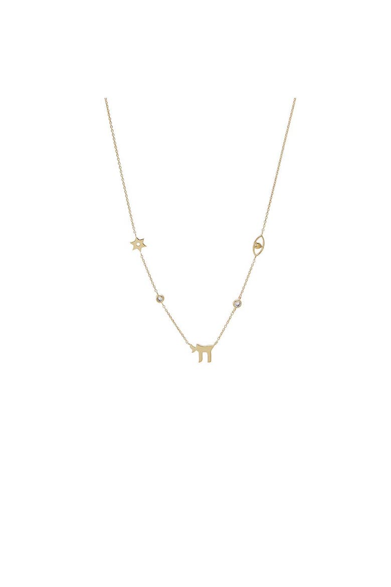 Diamond Accented Chai & Charms Necklace 14K, Main, color, 14K Gold