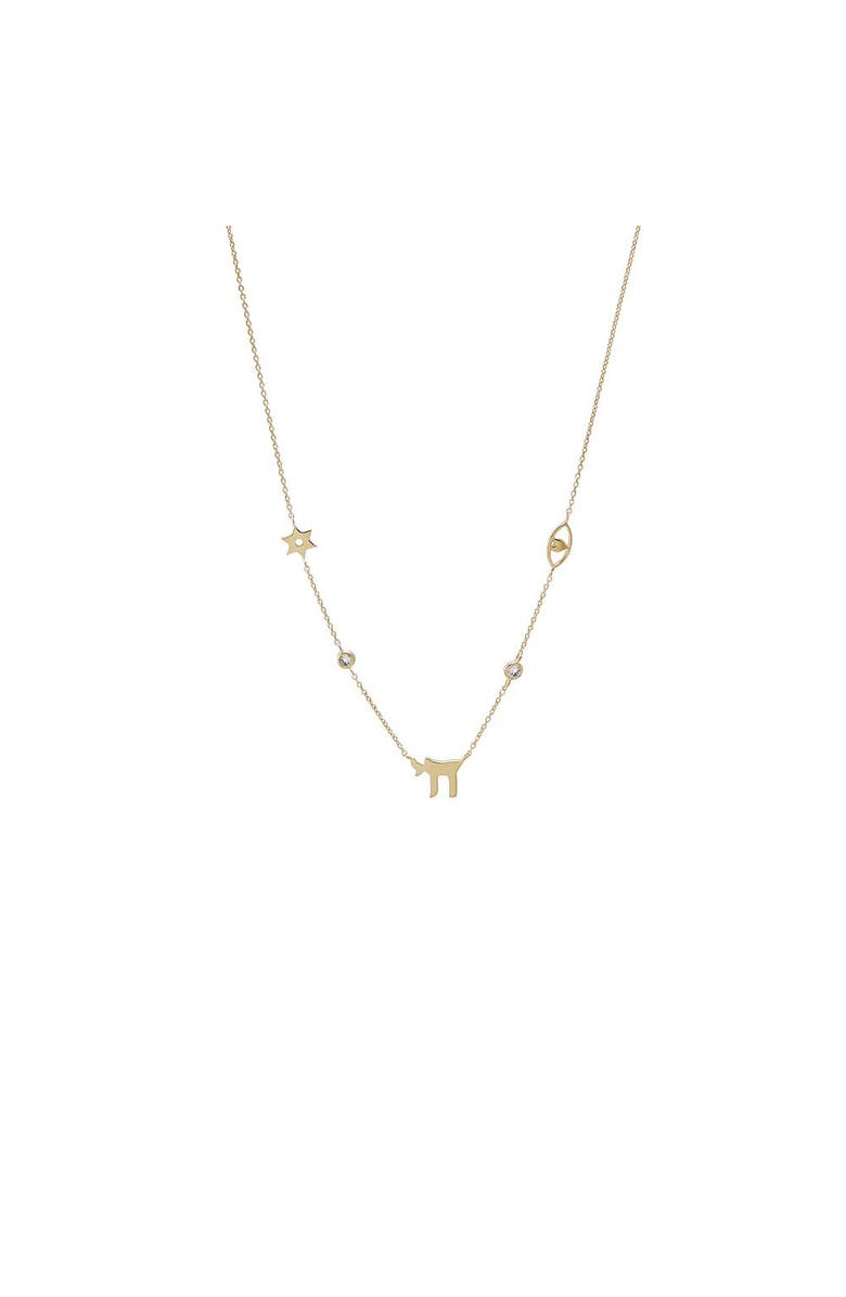 BY ADINA EDEN Diamond Accented Chai & Charms Necklace 14K, Main, color, 14K Gold