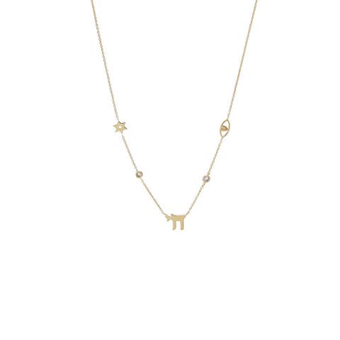 Diamond Accented Chai & Charms Necklace 14K